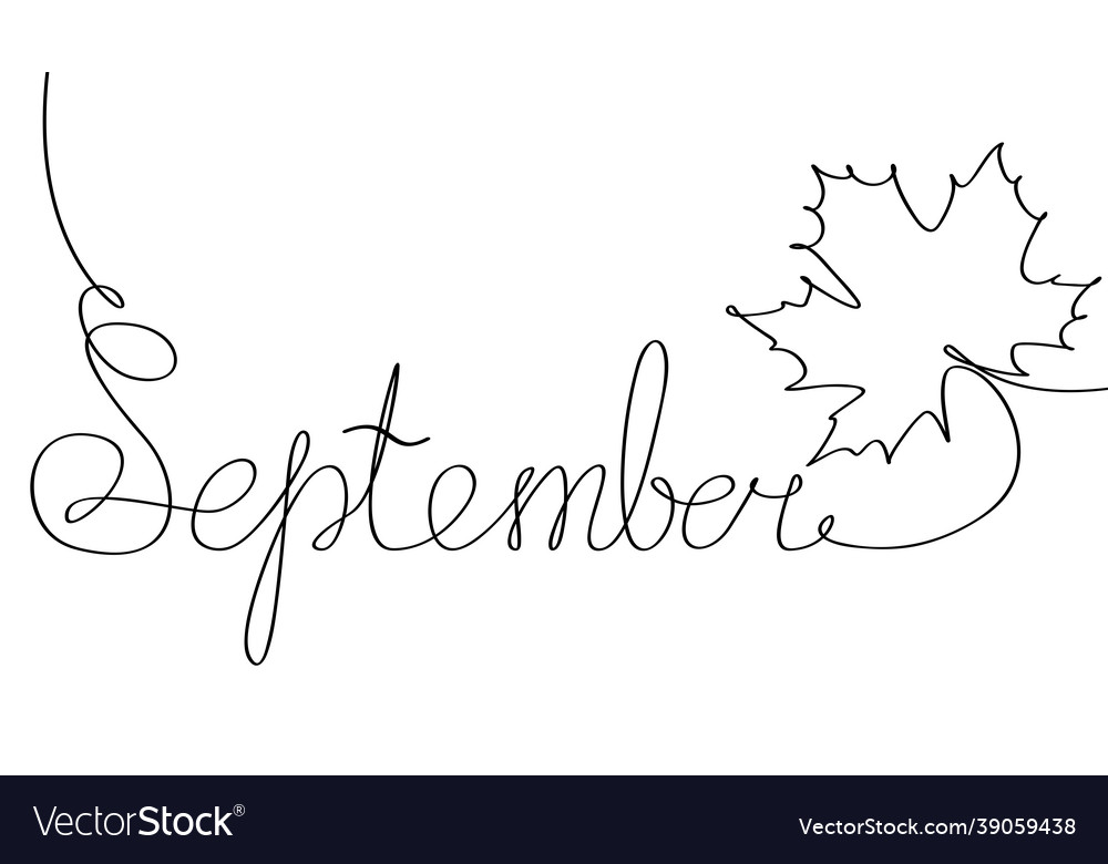 Word september is drawn with a single line Vector Image