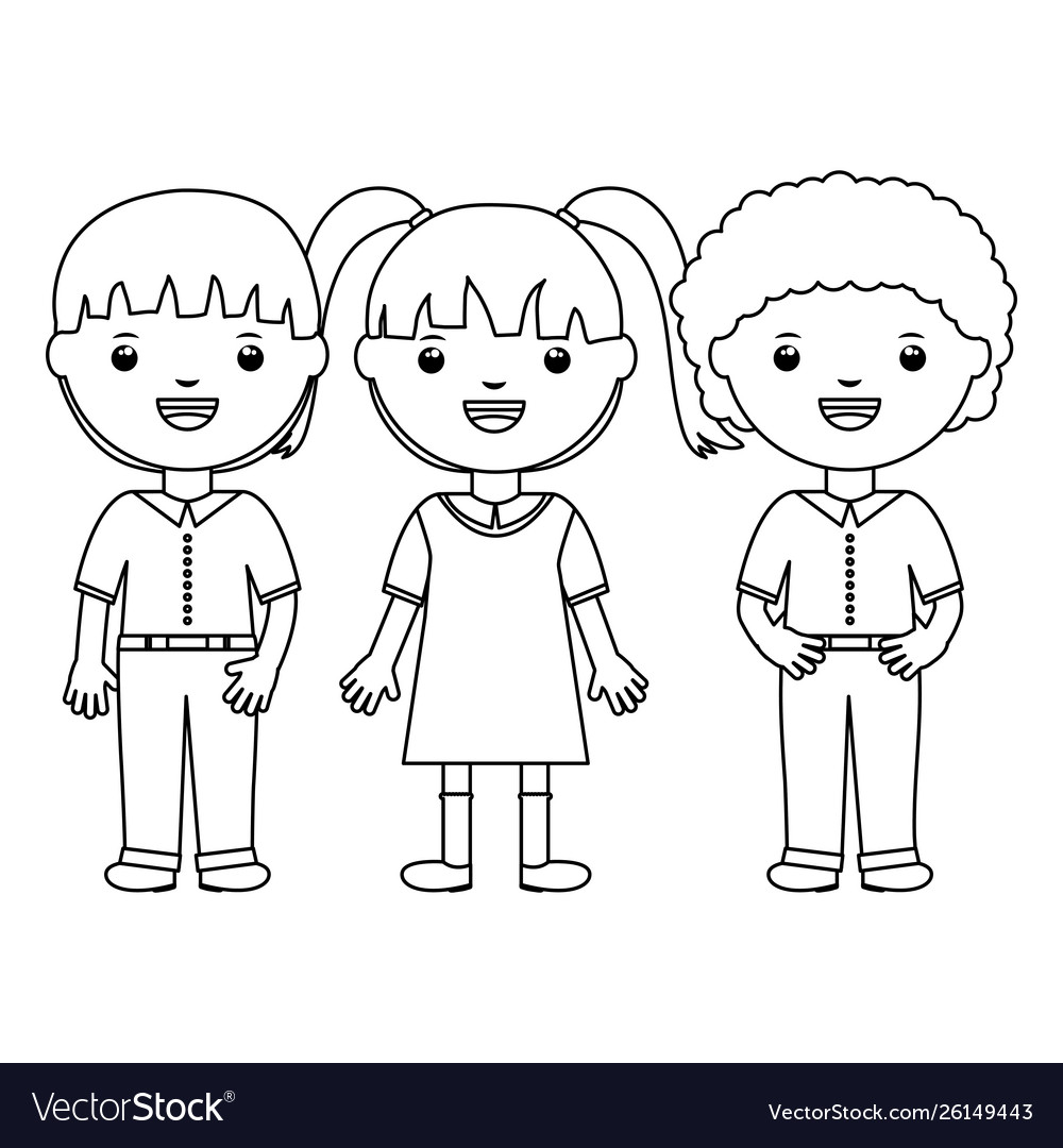 Cute little students group characters Royalty Free Vector