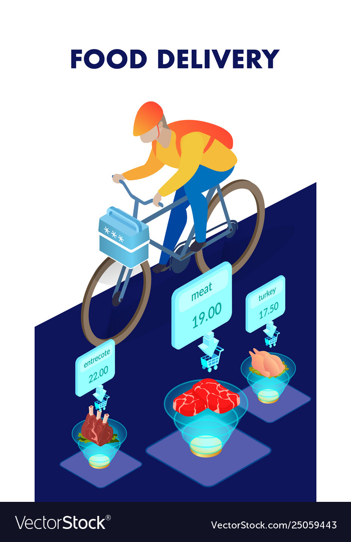 Lieferung von Lebensmittelprodukten isometrische Postervorlage vector image Lieferung von Lebensmittelprodukten isometrische Postervorlage