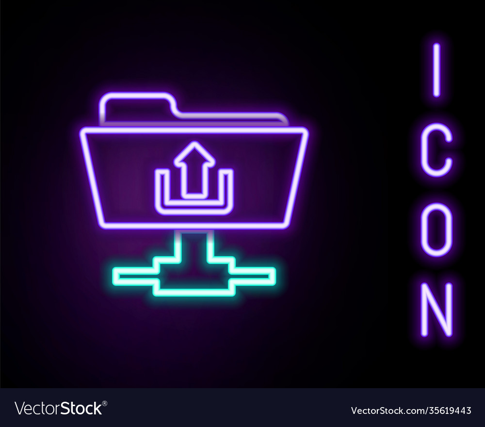 Glowing neon line ftp folder upload icon isolated