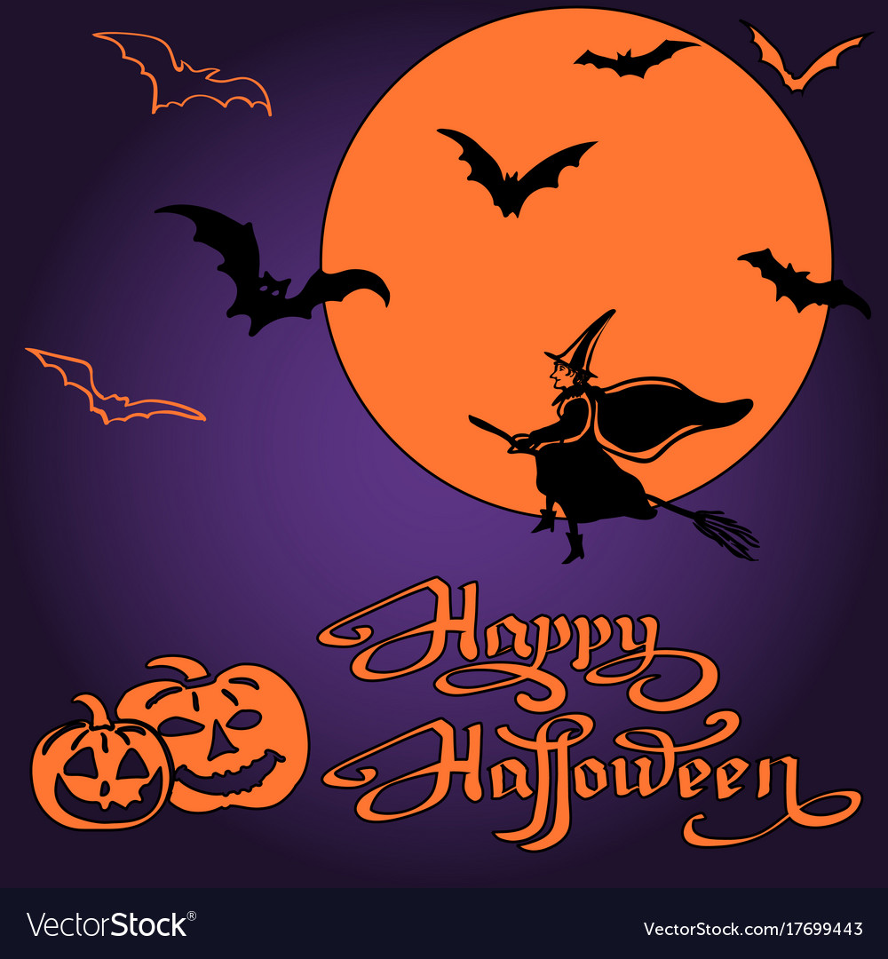 Halloween pumpkins and bats on full moon Vector Image