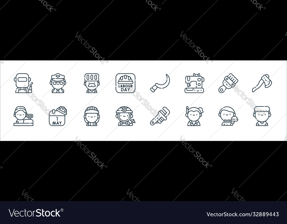 Labour day line icons linear set quality vector image Labour day line icons linear set quality