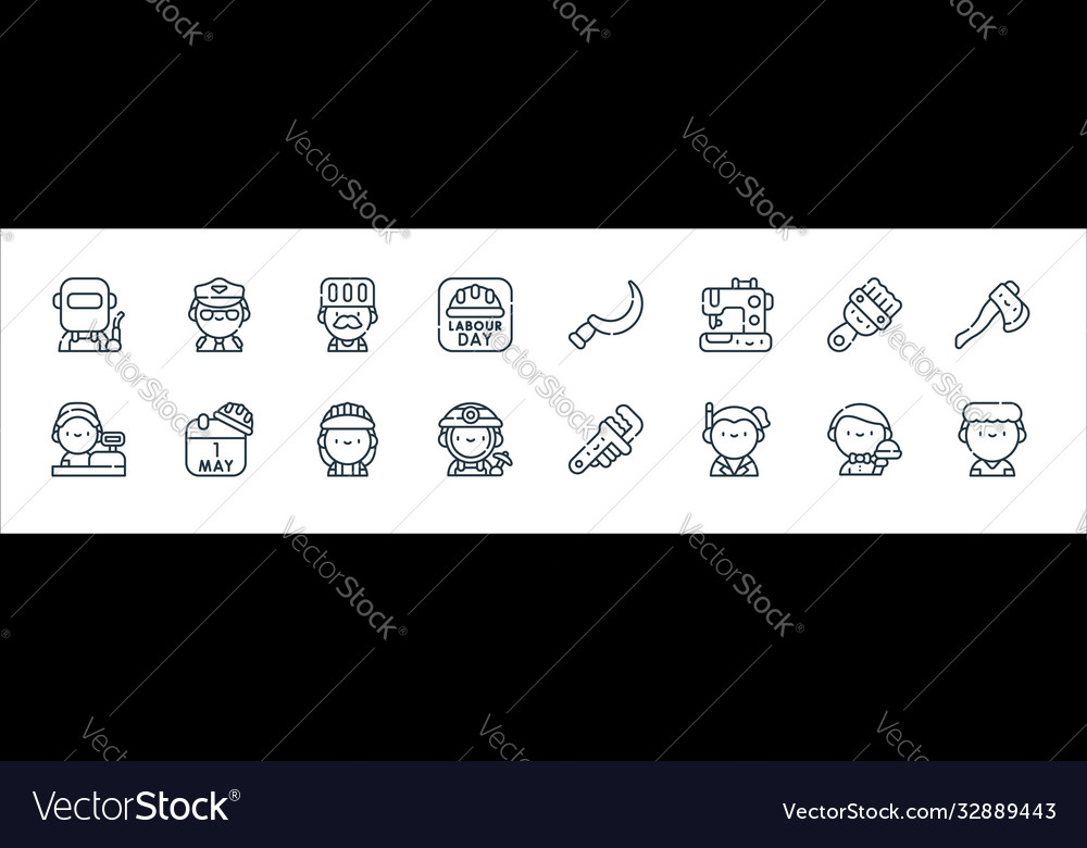 Labour day line icons linear set quality