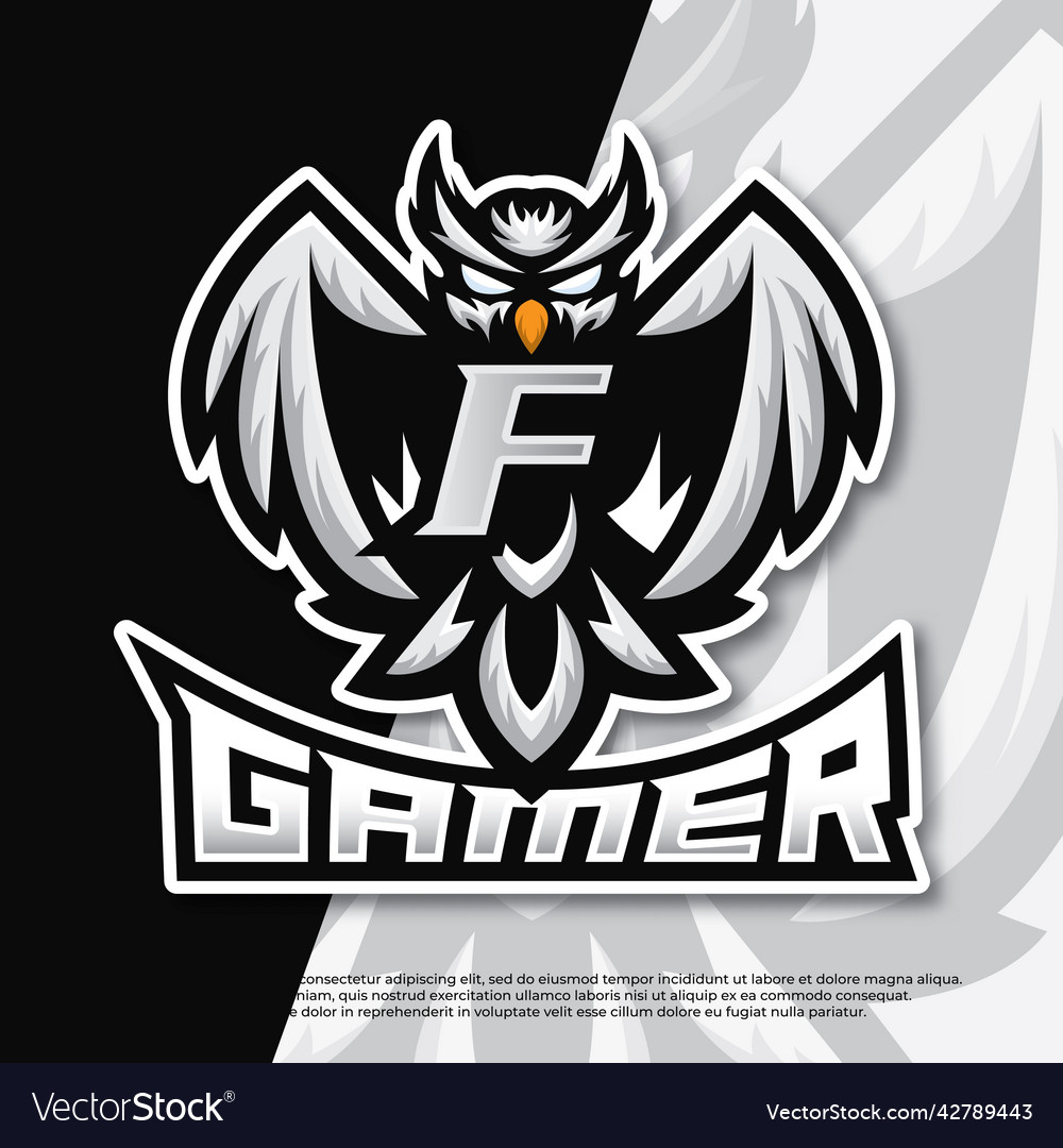 Letter f owl mascot esport gaming logo design