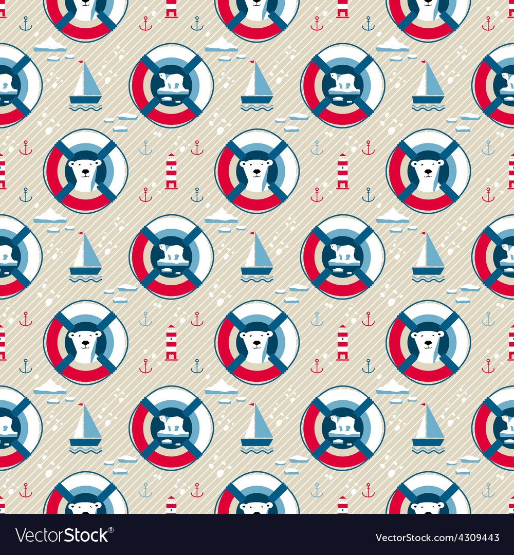 Lifebuoy seamless pattern with bear