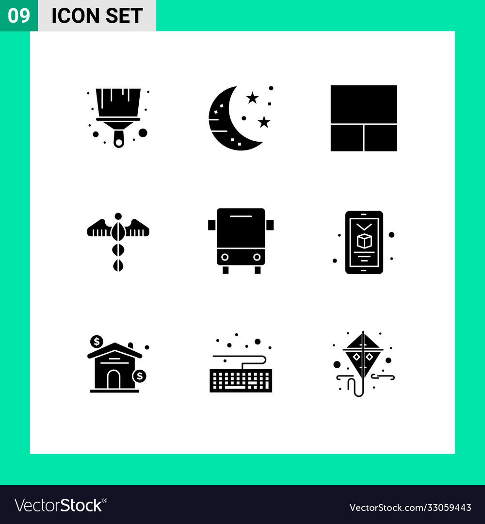 Modernes Set 9 solide Glyphen und Symbole