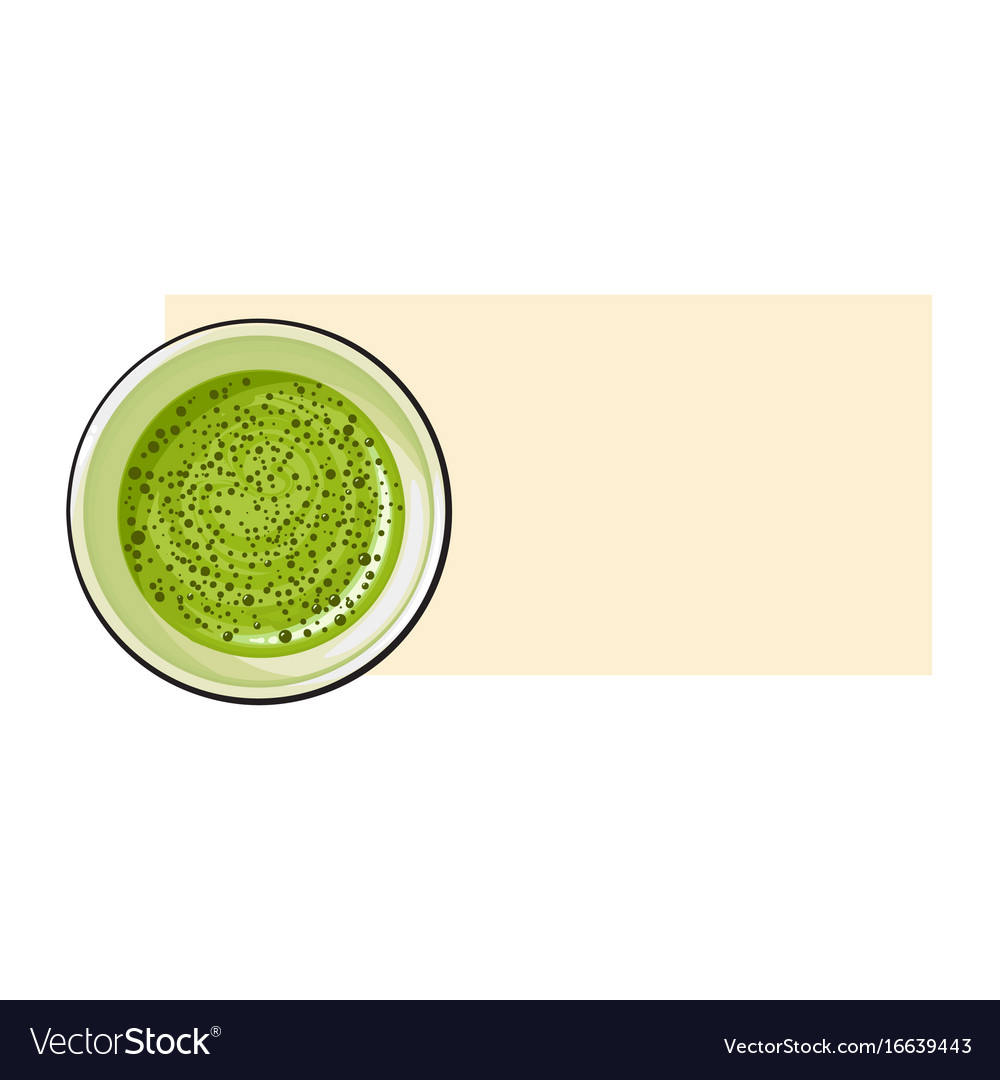 Top view drawing of matcha green tea drink in cup