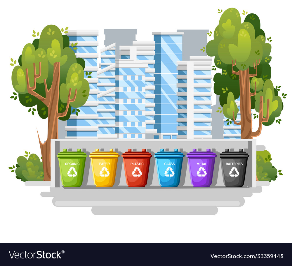 Collection garbage cans with sorted garbagesix Vector Image Collection garbage cans with sorted garbagesix