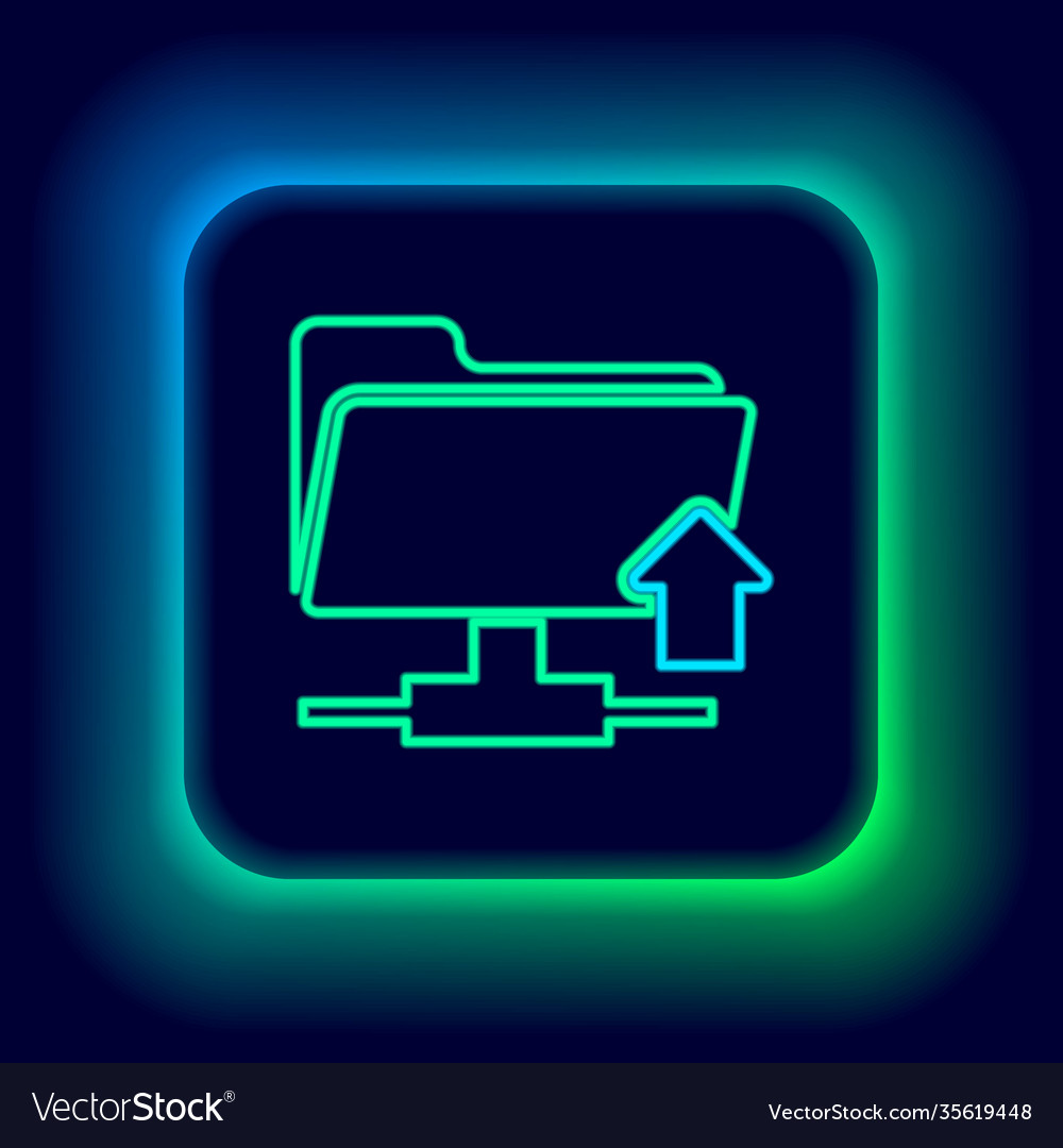 Glowing neon line ftp folder upload icon isolated