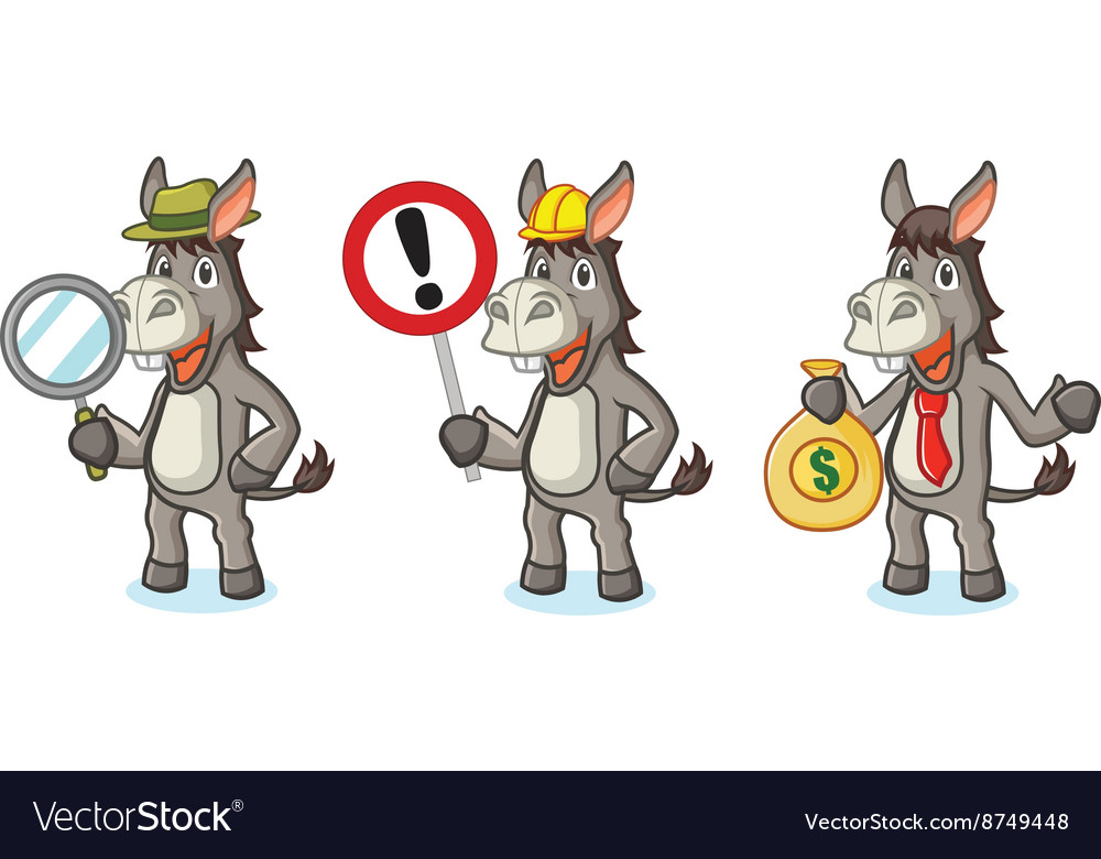 Gray donkey mascot with money