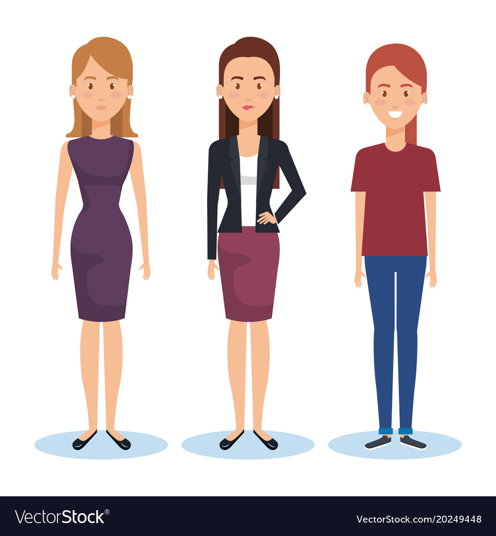 Gruppe junger Frauen Posen und Stile