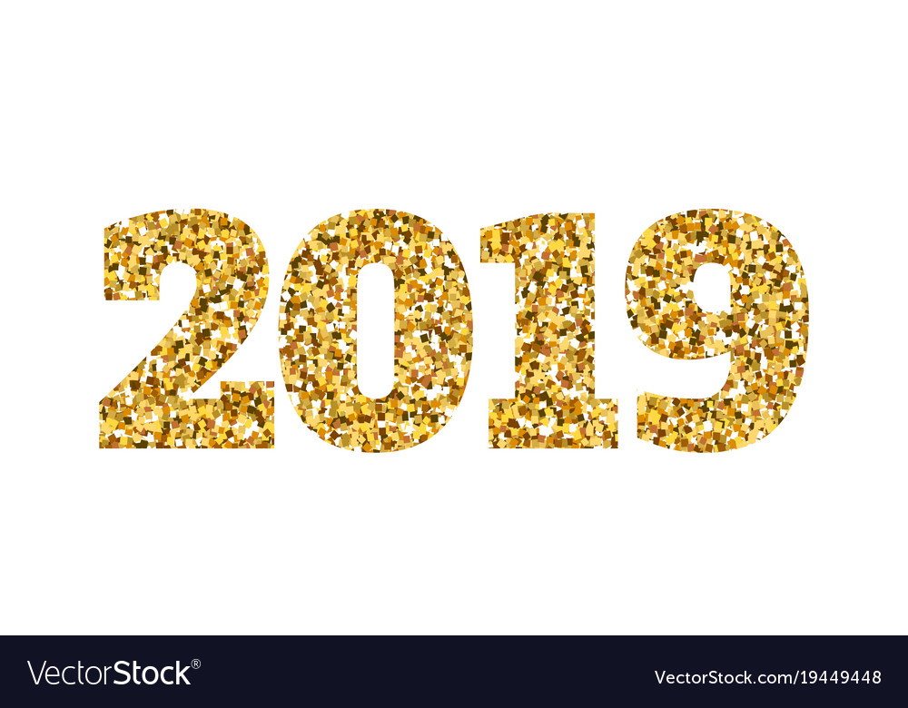 Happy new 2019 year gold glitter particles