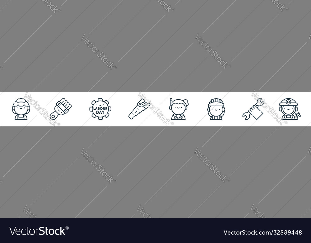 Labour day line icons linear set quality vector image Labour day line icons linear set quality