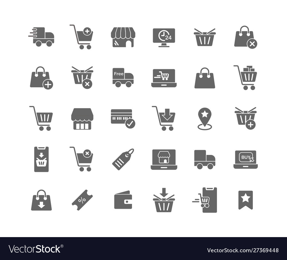 Online shopping solid icon set vector image Online shopping solid icon set