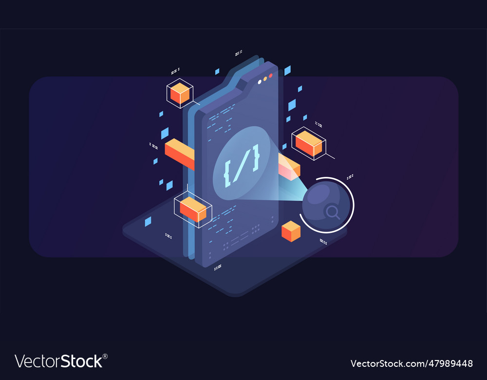 Programmierung und Softwareentwicklung isometrisch vector image Programmierung und Softwareentwicklung isometrisch