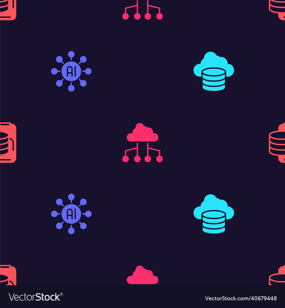 Set cloud database neural network vector image Set cloud database neural network