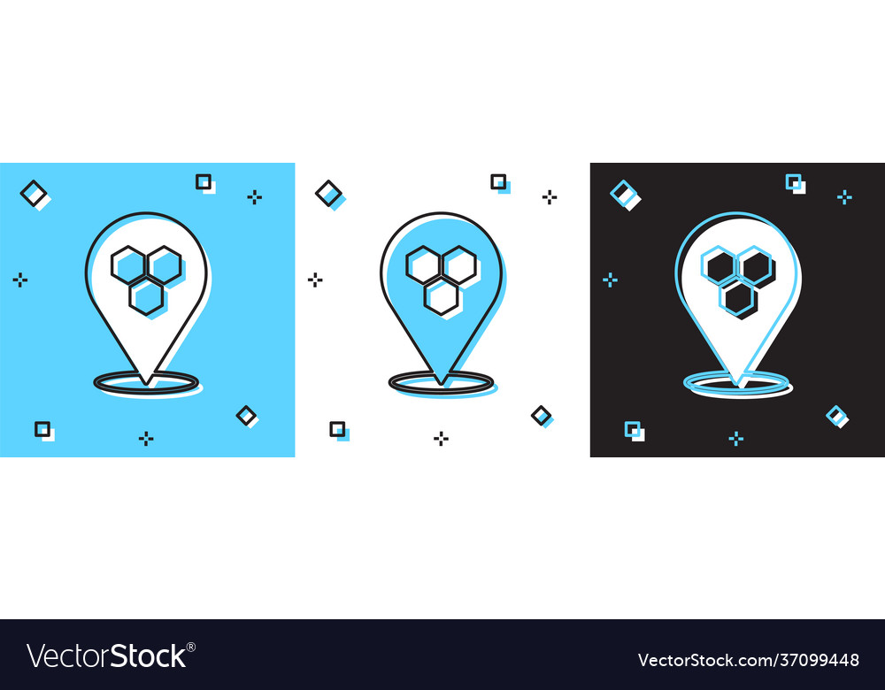 Set honeycomb bee location map pin pointer icon