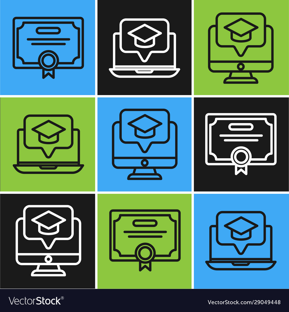 Set line certificate template monitor vector image Set line certificate template monitor