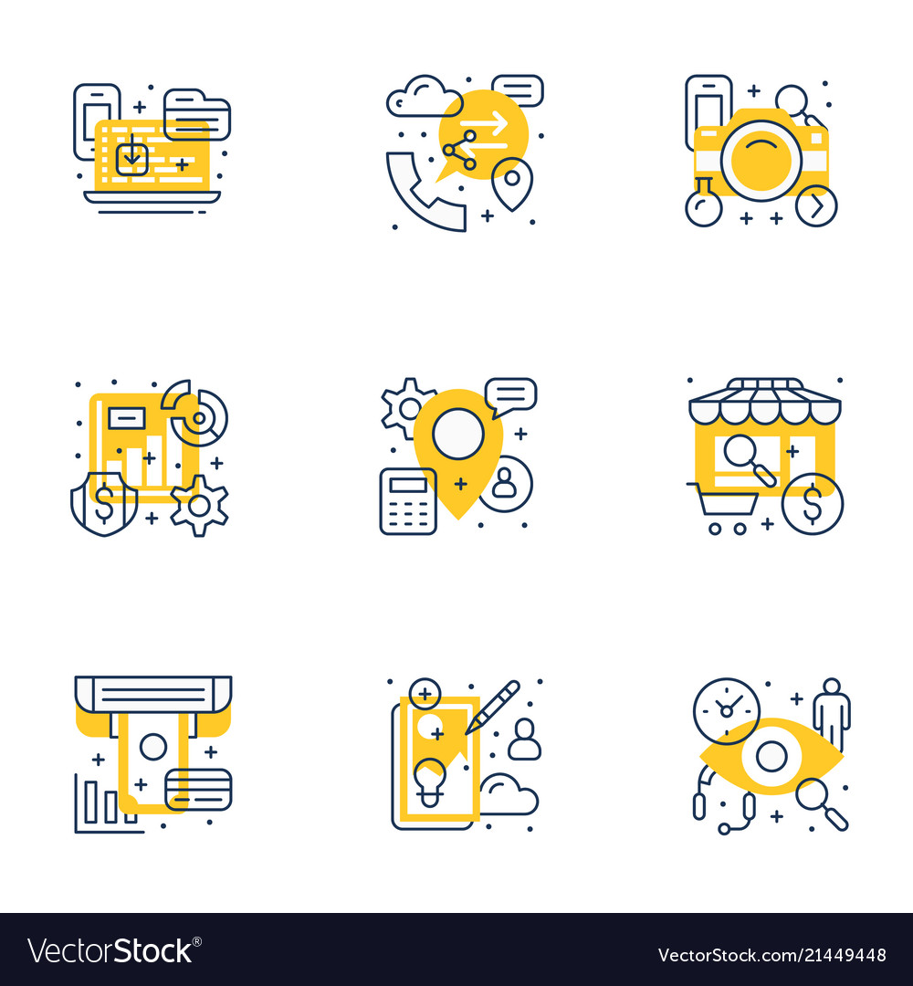 Set of 9 flat line business icons