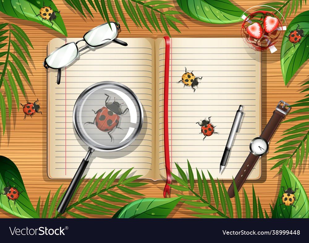 Top view wooden table with office objects