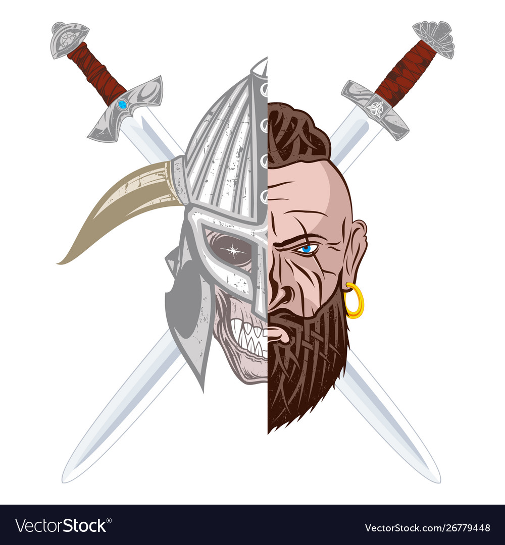 Viking skull sword vector image Viking skull sword