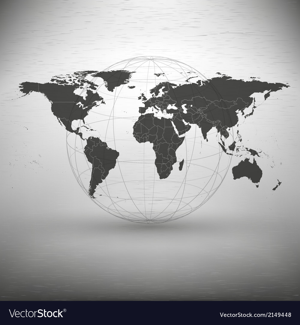 World map with the shadow on gray background