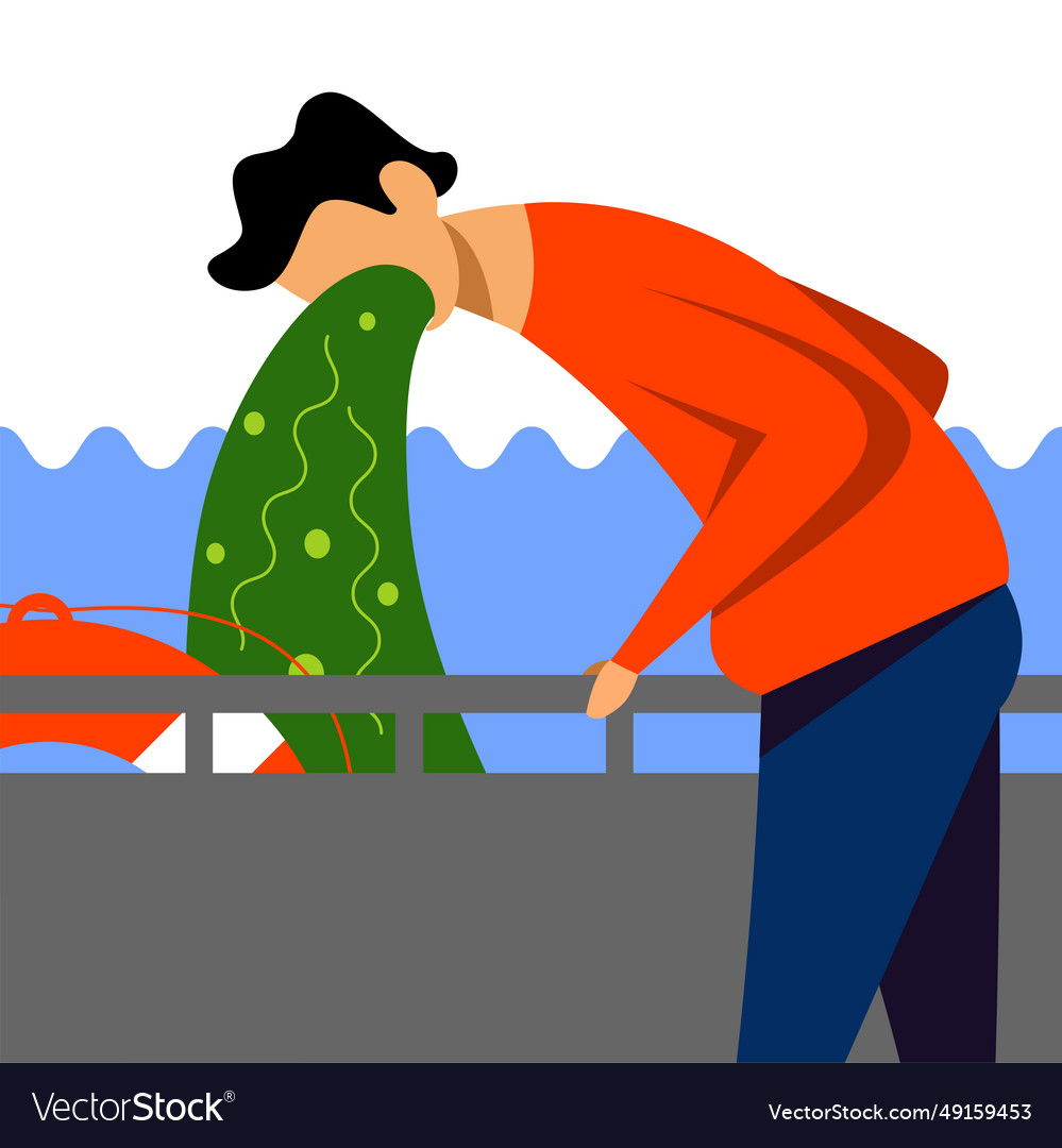 A image of man in the ship with motion sickness vector image A image of man in the ship with motion sickness