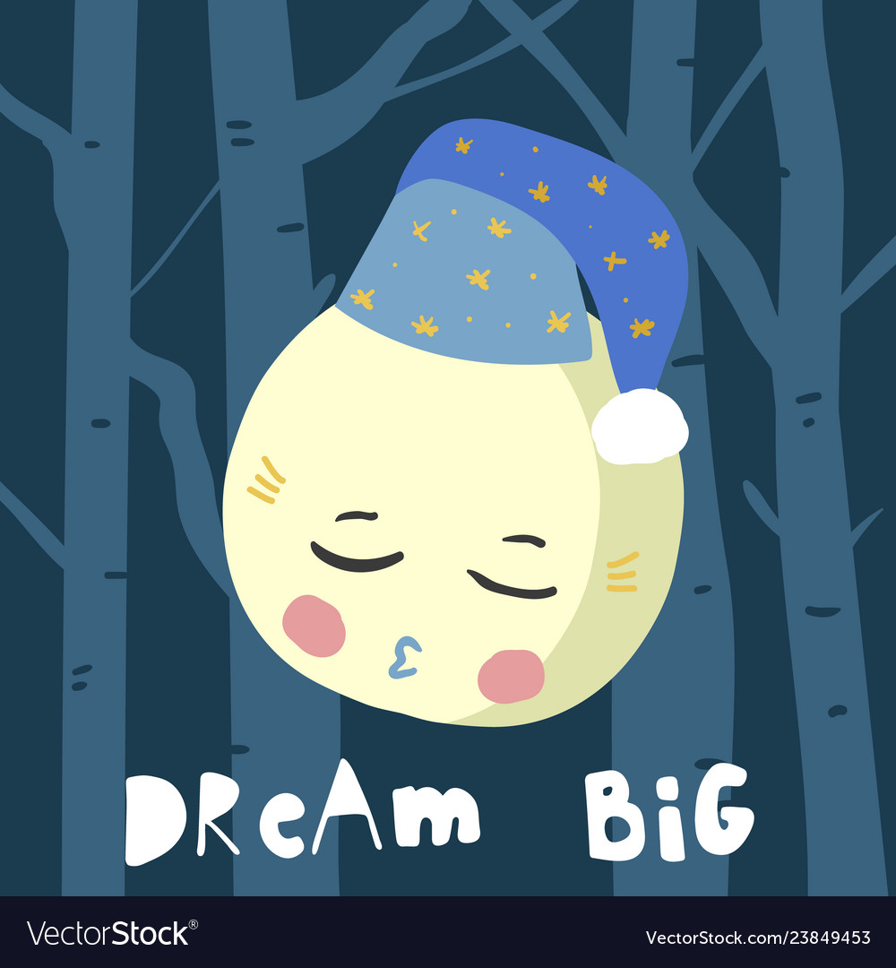 Cute cartoon sleeping moon