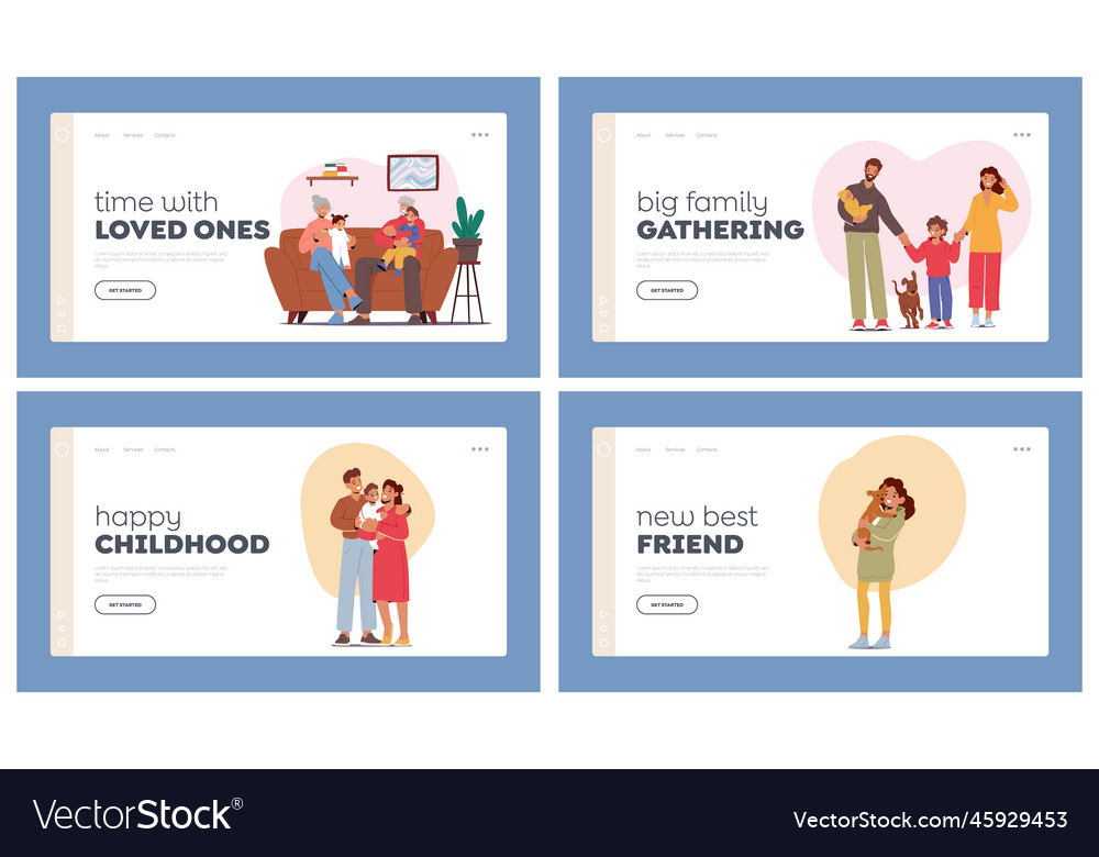 Happy family landing page template set parents Vector Image