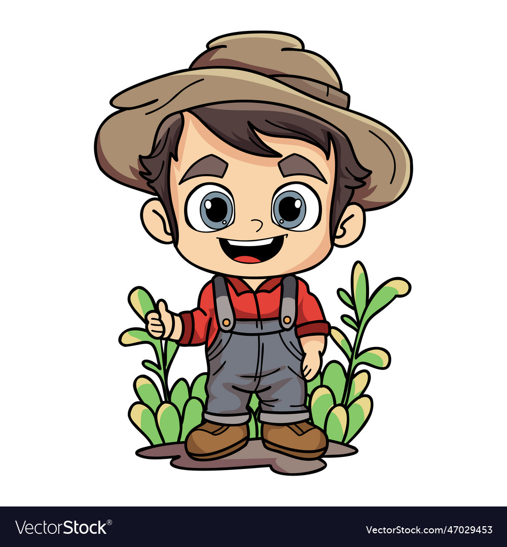 Happy farmer man working hard character in doodle