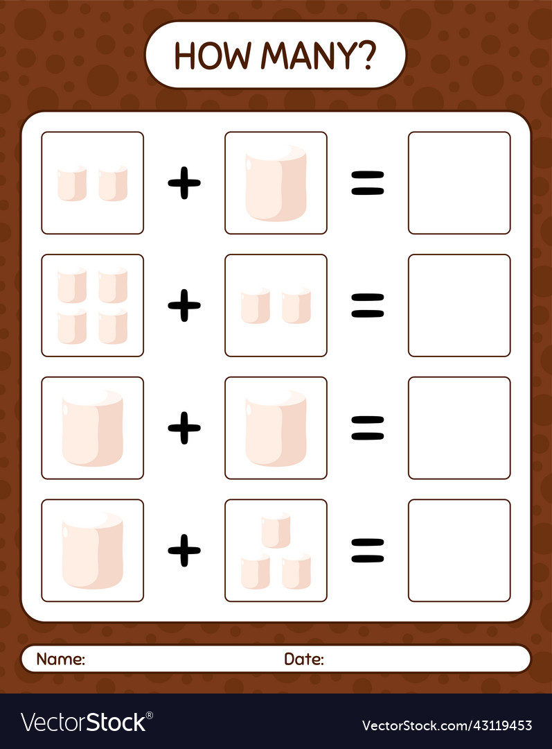How many counting game with marshmallow worksheet Vector Image How many counting game with marshmallow worksheet