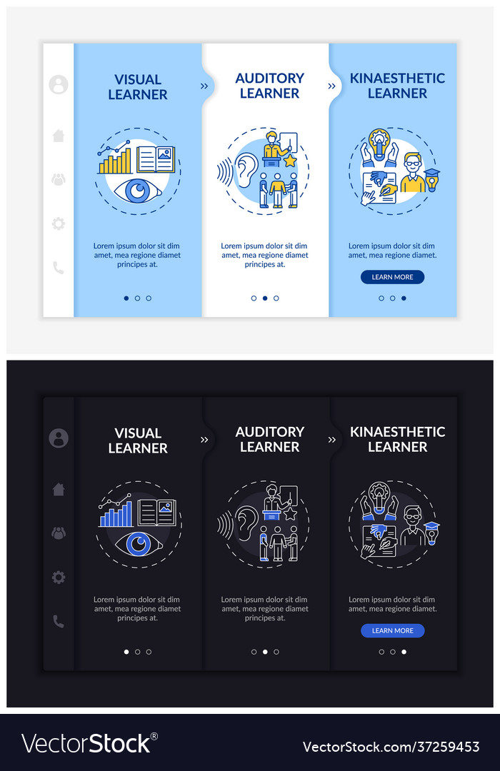 Learning styles onboarding template vector image Learning styles onboarding template