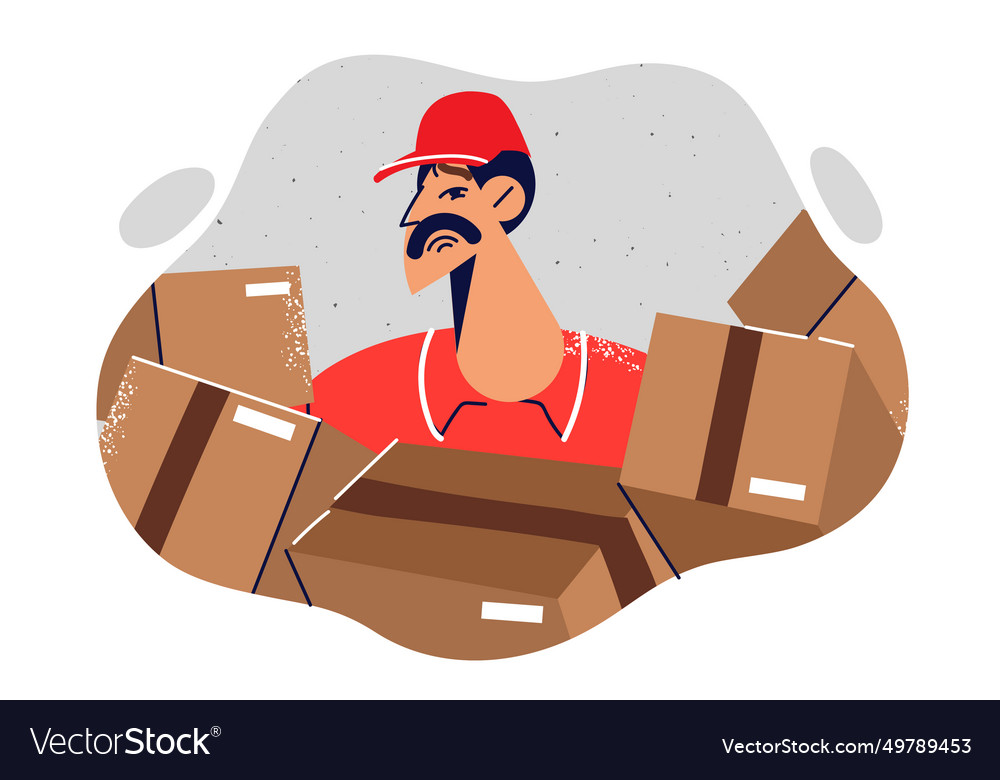 Man courier is confused due to overload and large Vector Image Man courier is confused due to overload and large