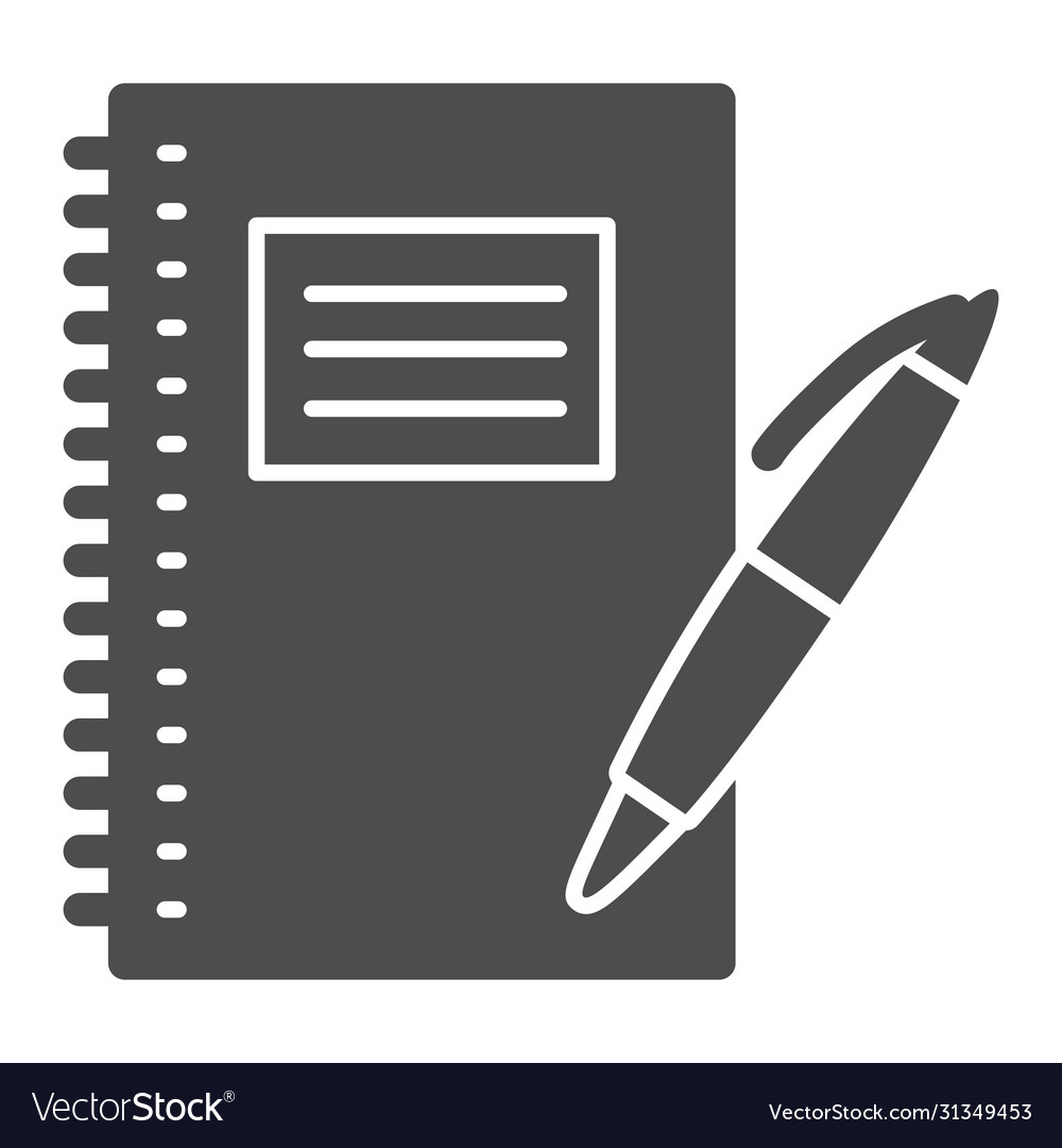 Notebook and pen solid icon school supplies