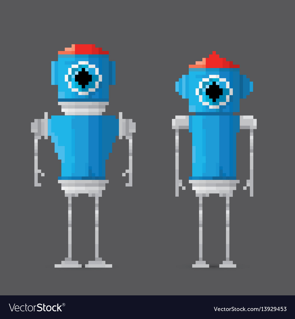 Pixel style robot set vector image Pixel style robot set
