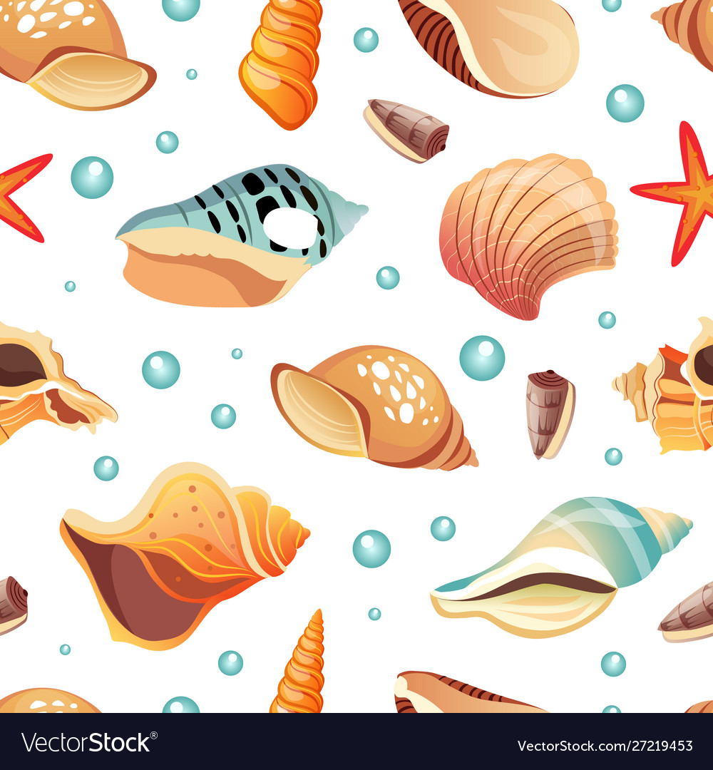 Sea shells seamless pattern summertime design vector image Sea shells seamless pattern summertime design