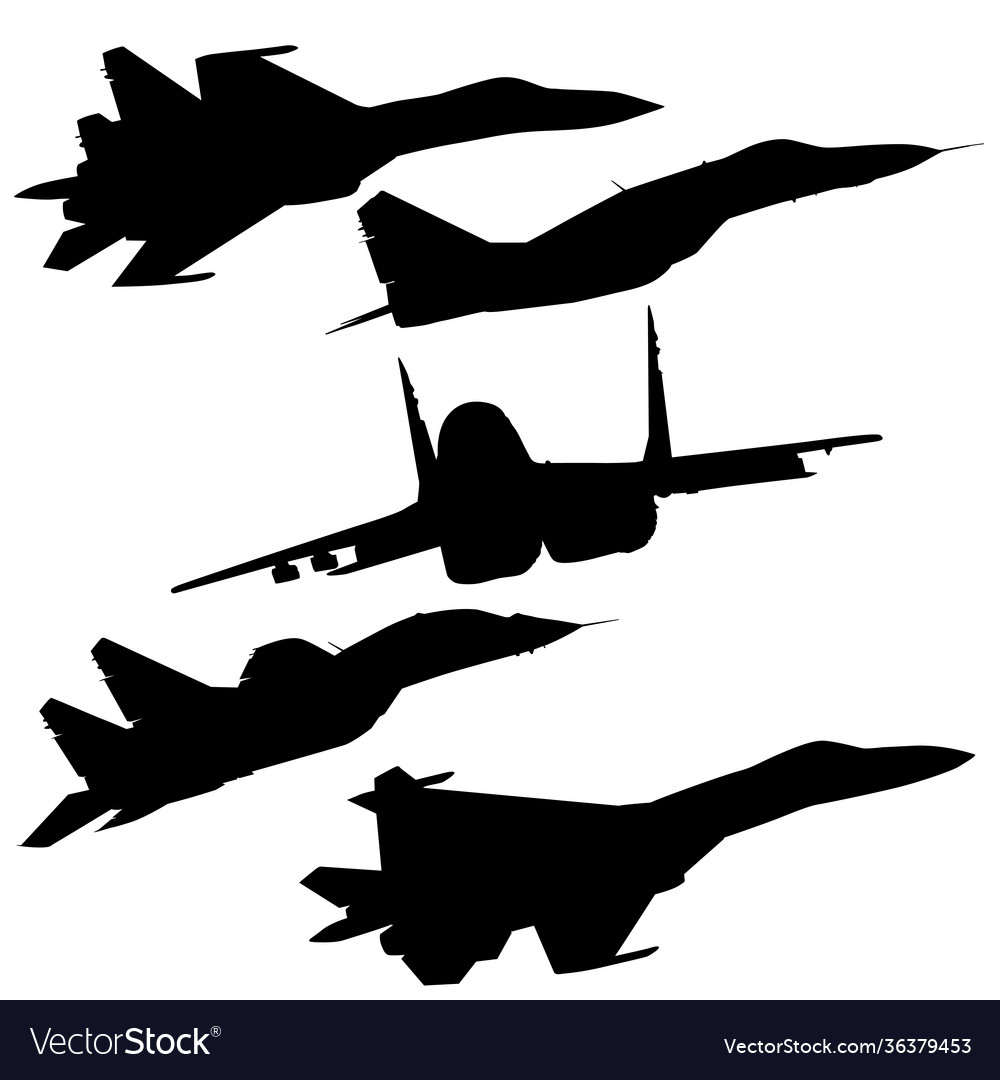 Set silhouette military combat airplane