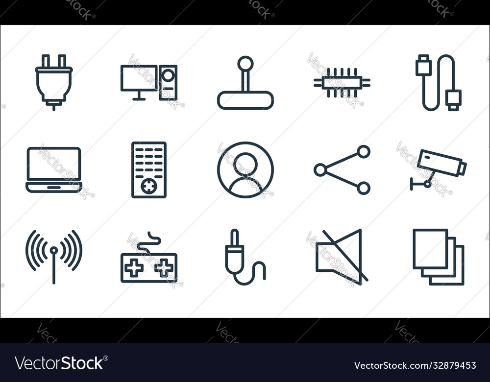 Technology line icons linear set quality vector image Technology line icons linear set quality