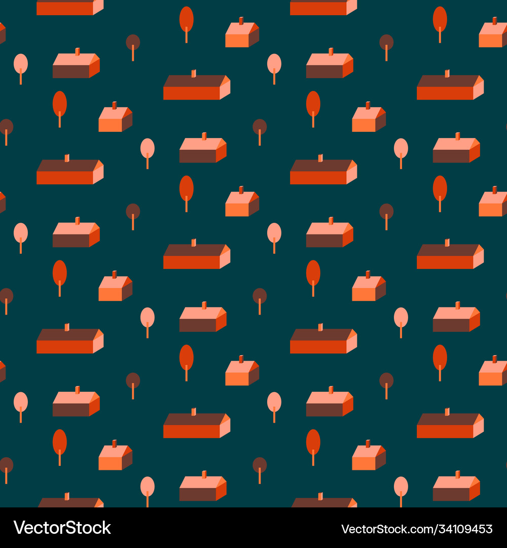 Village flat pattern with houses and trees Vector Image
