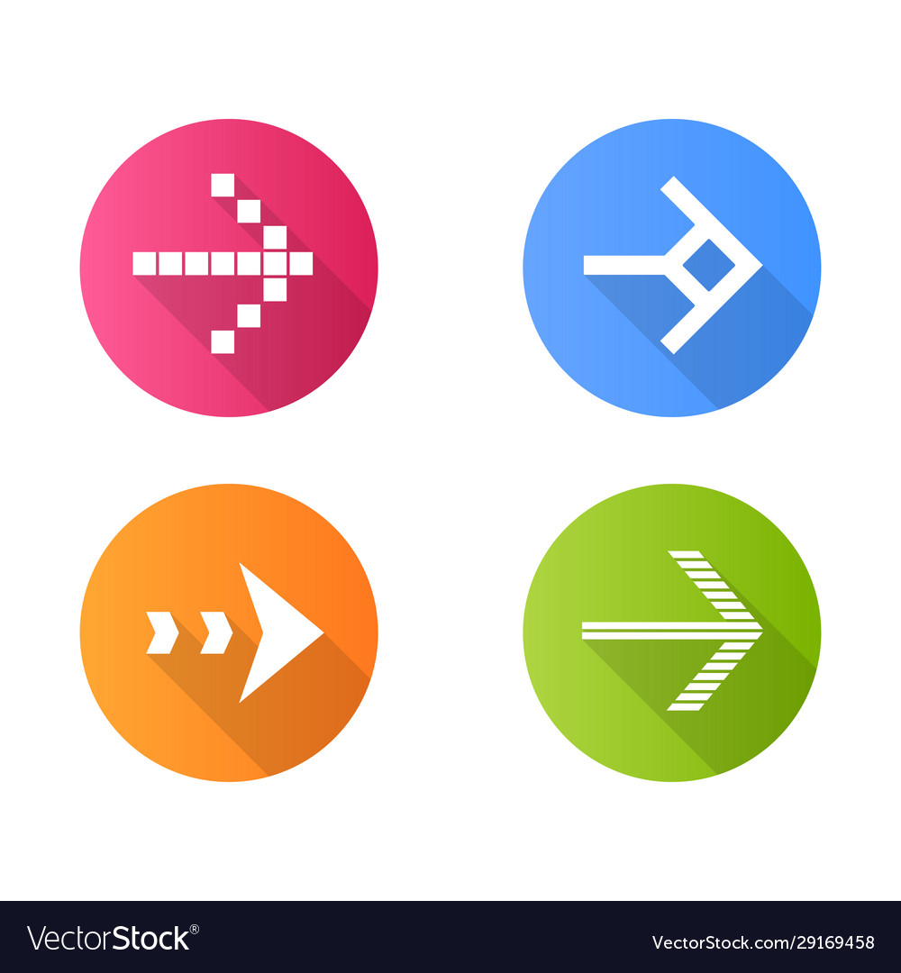 Arrow types flat design long shadow glyph icons