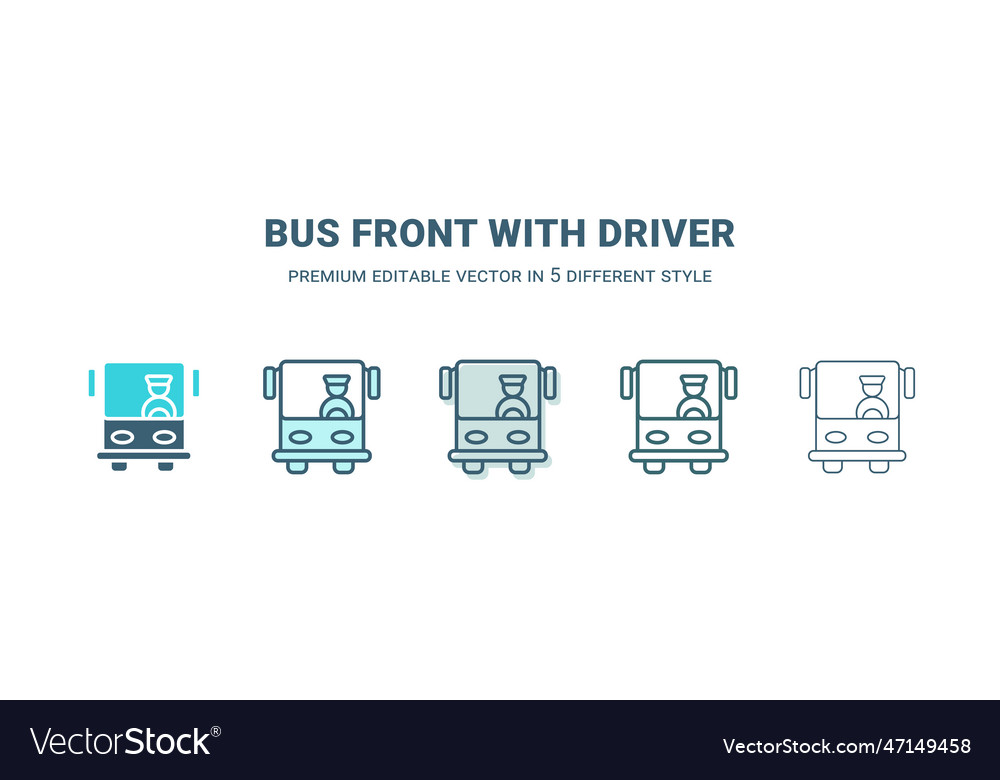 Bus front with driver icon in 5 different style