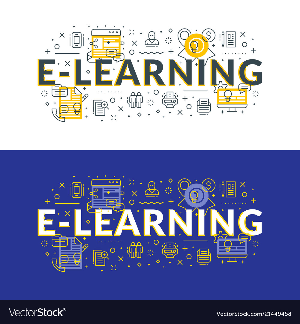 E-learning flat line concept for web banner vector image E-learning flat line concept for web banner