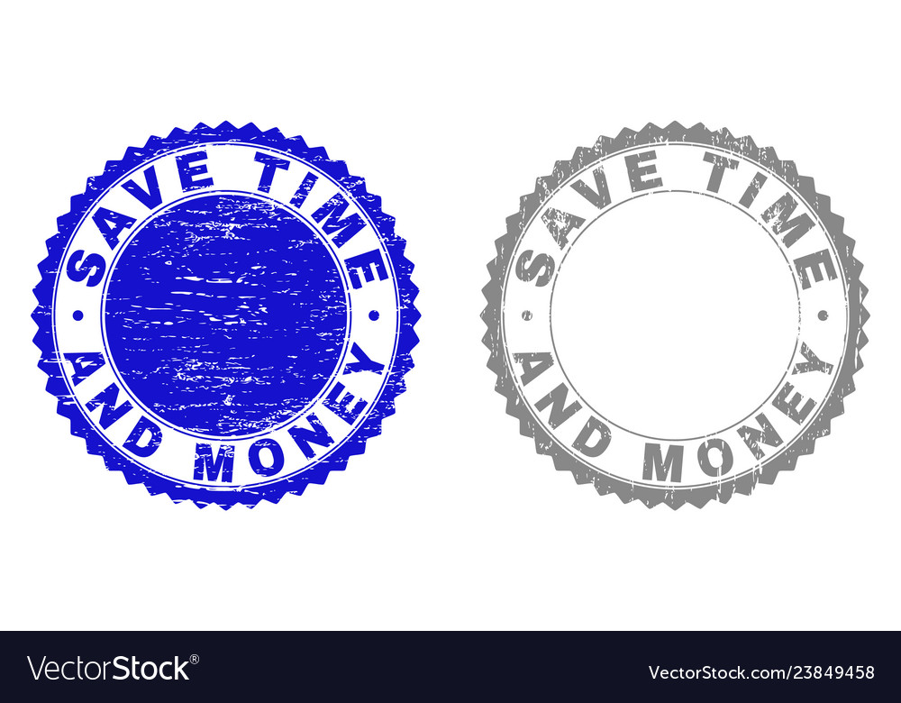 Grunge save time and money textured stamp seals