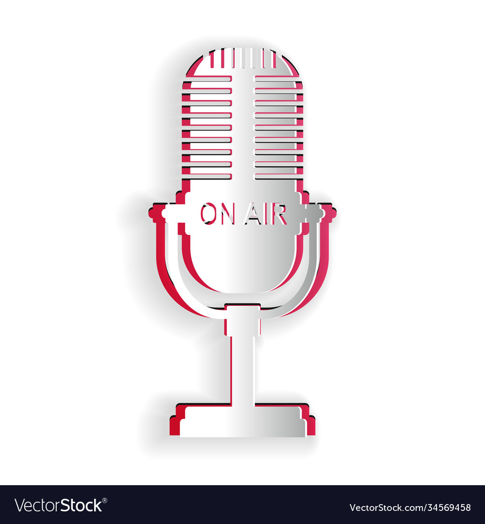 Paper cut microphone icon isolated on white