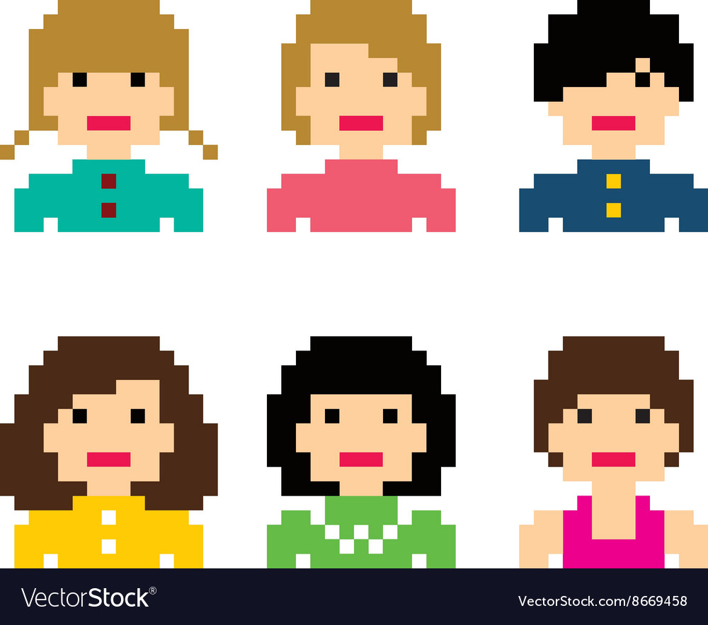 Pixel people woman avatar set Royalty Free Vector Image