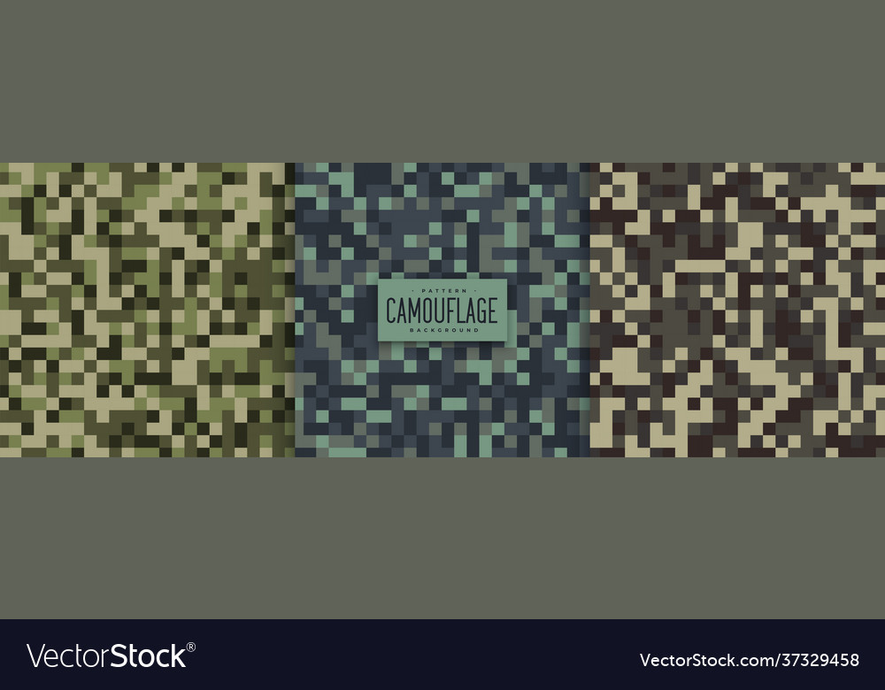 Pixel style camouflage pattern texture design set
