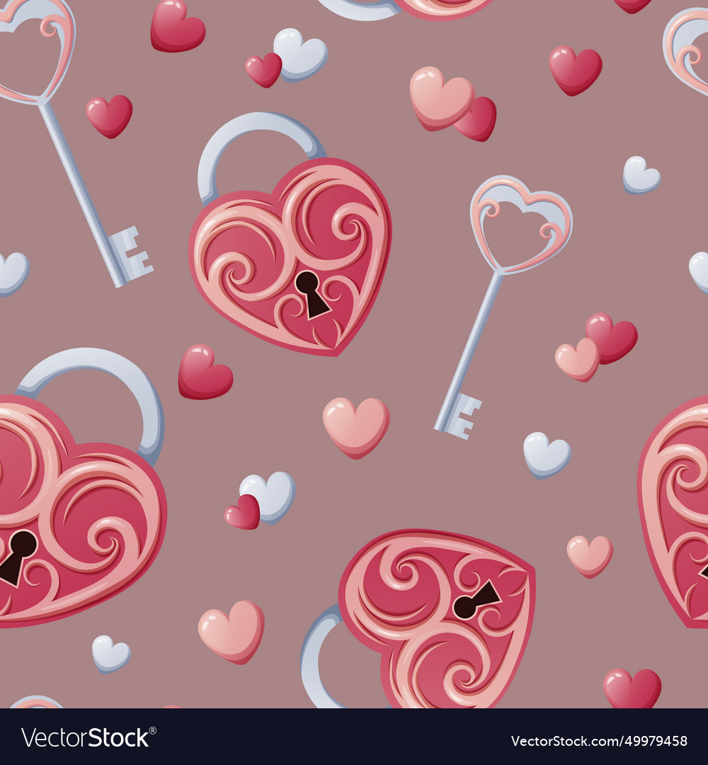 Seamless pattern with heart-shaped lock key