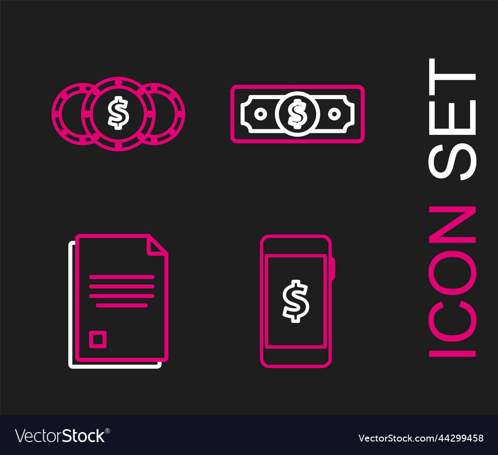 Set line smartphone with dollar symbol file Vector Image Set line smartphone with dollar symbol file