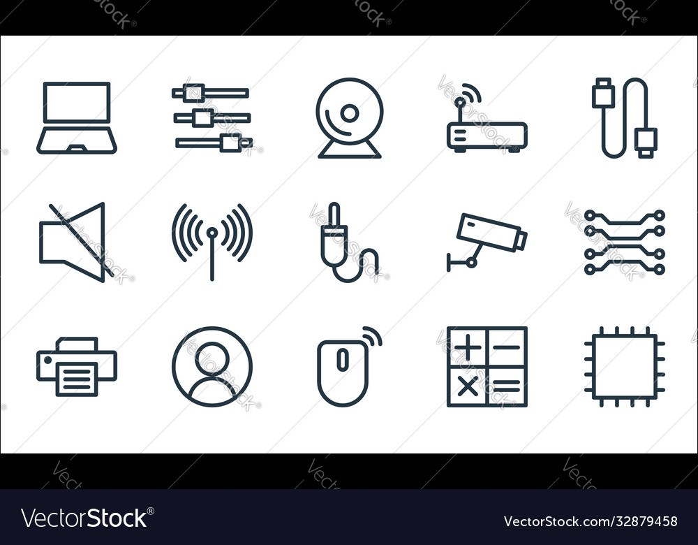 Technology line icons linear set quality vector image Technology line icons linear set quality