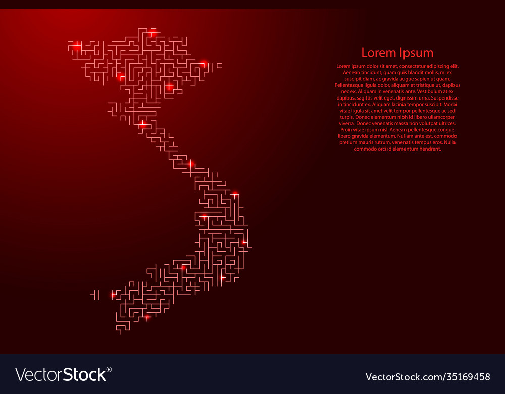 Vietnam map from red pattern maze grid vector image Vietnam map from red pattern maze grid